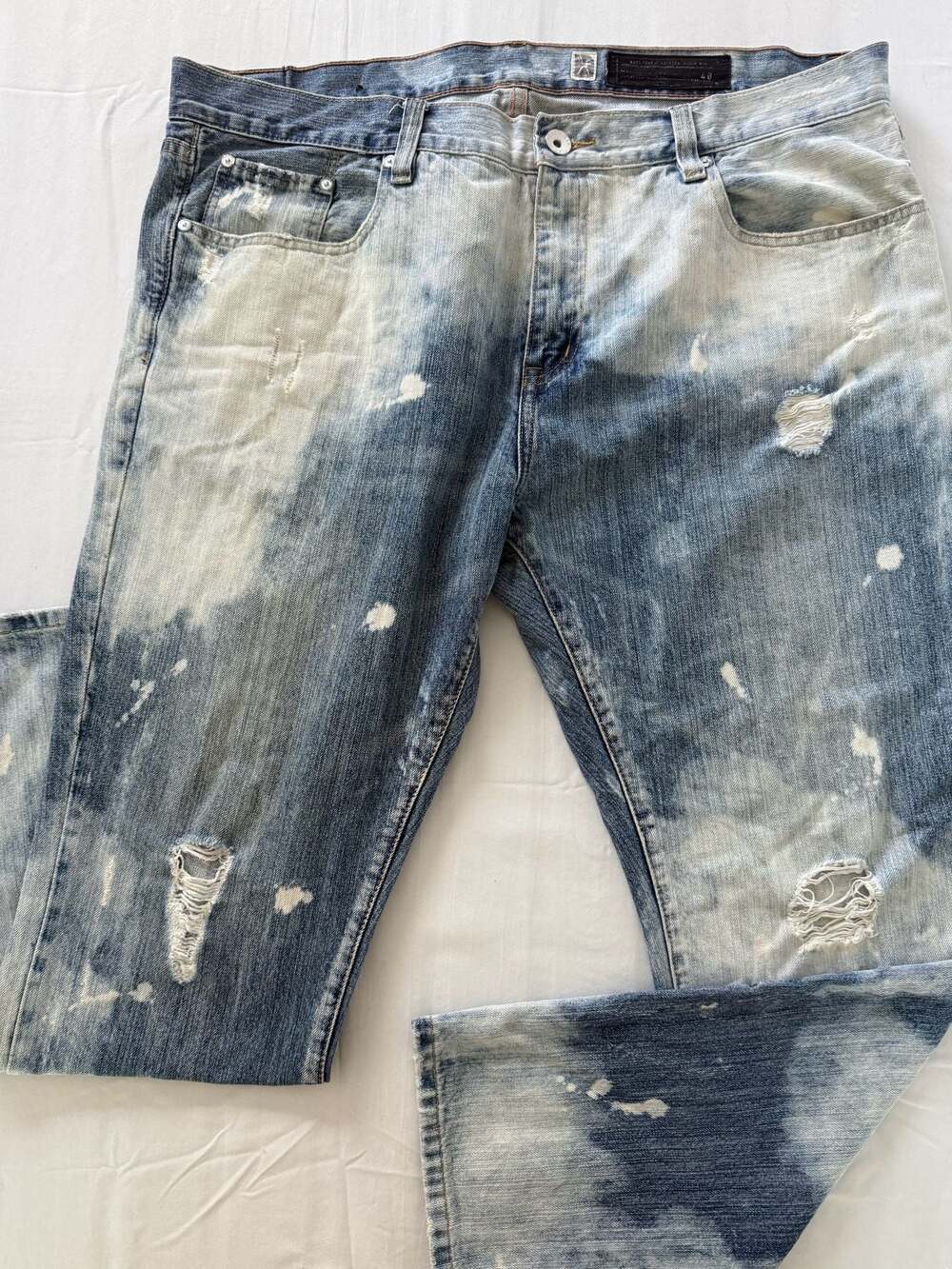 Marc Ecko Cut & Sew Distressed Bleach Wash Denim Jeans Size 40x30